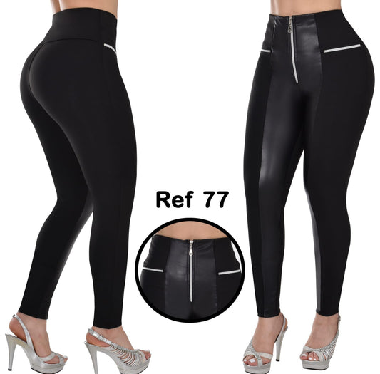 077 LEGGINS COMBINADO EFECTO CUERO CIERRES